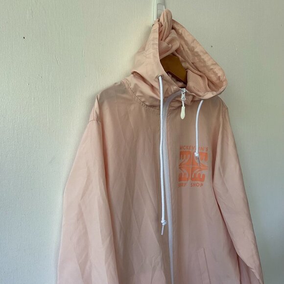 McKelvins Surf Shop Windbreaker Jacket Womens Size XS Pink Hooded Zip Front - Picture 3 of 8